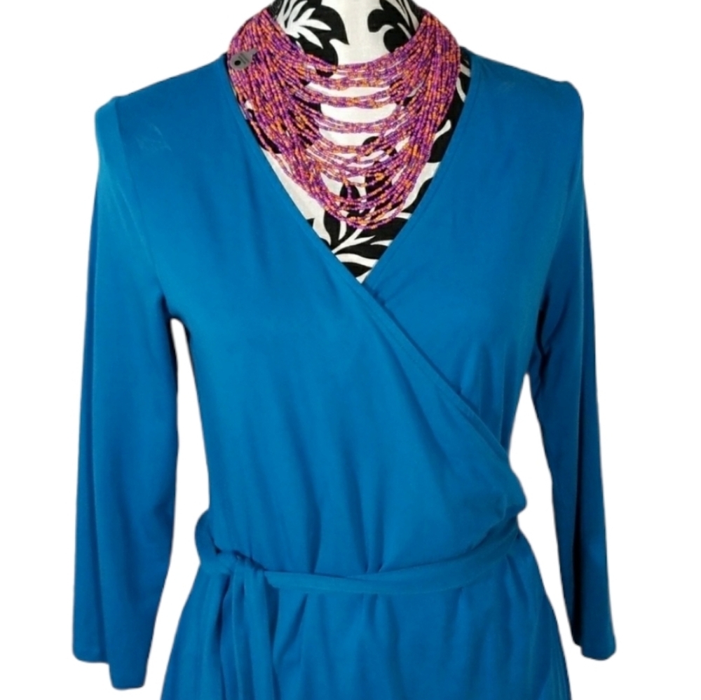 Talbot faux Wrap blue longsleeve Shirtdress - Picture 5 of 9